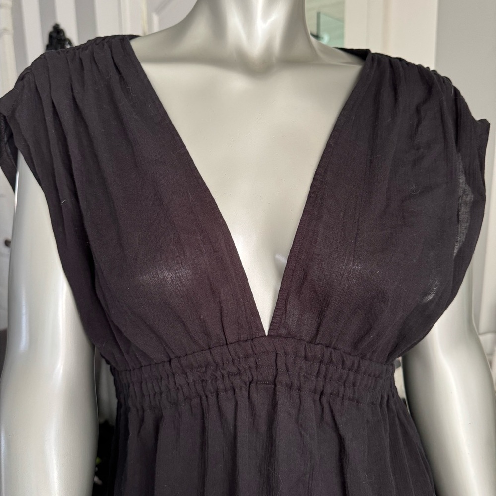 NWT! Kona Sol Cover-Up Dress Womens Tie-Back Elastic Waist Short-Sleeve Black - Picture 4 of 7